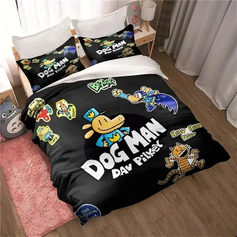 DOG MAN Cute Cartoon Pattern Bedding Set Duvet Cover Set Single Double Bed King Size Bed Set Adult Boys Bedroom Anime Sheet