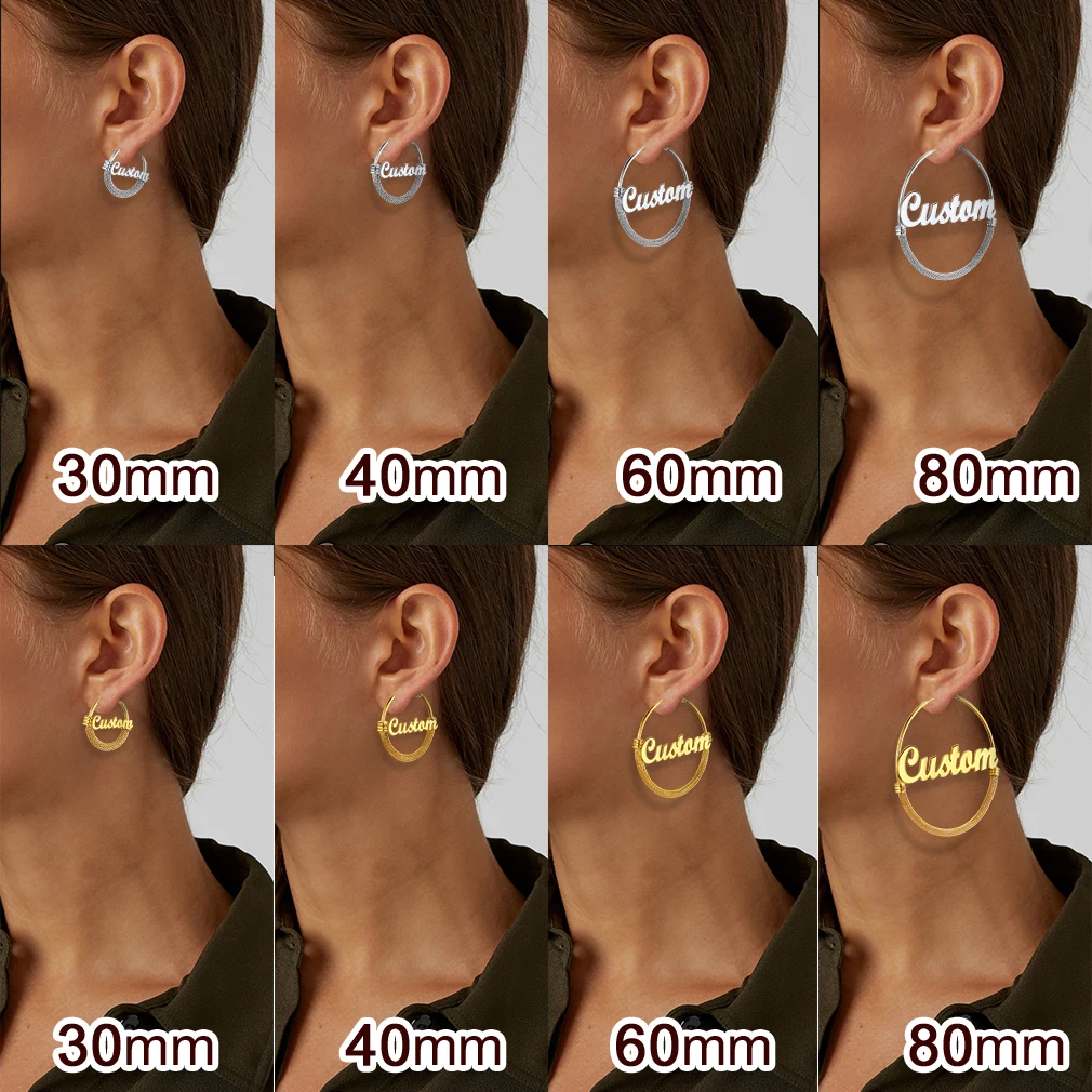 U7 40/60/70/80 مللي متر مخصص اسم هوب أقراط للنساء شخصية مجوهرات فريدة هدية عيد ميلاد لأم صديقتها BFF #2