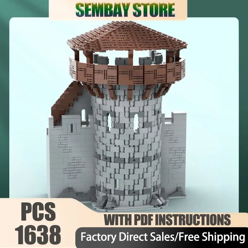 

Medieval Castle Model Moc Building Bricks D-shaped Wall Tower Model Technology Blocks Christmas DIY Toy Construction Holiday