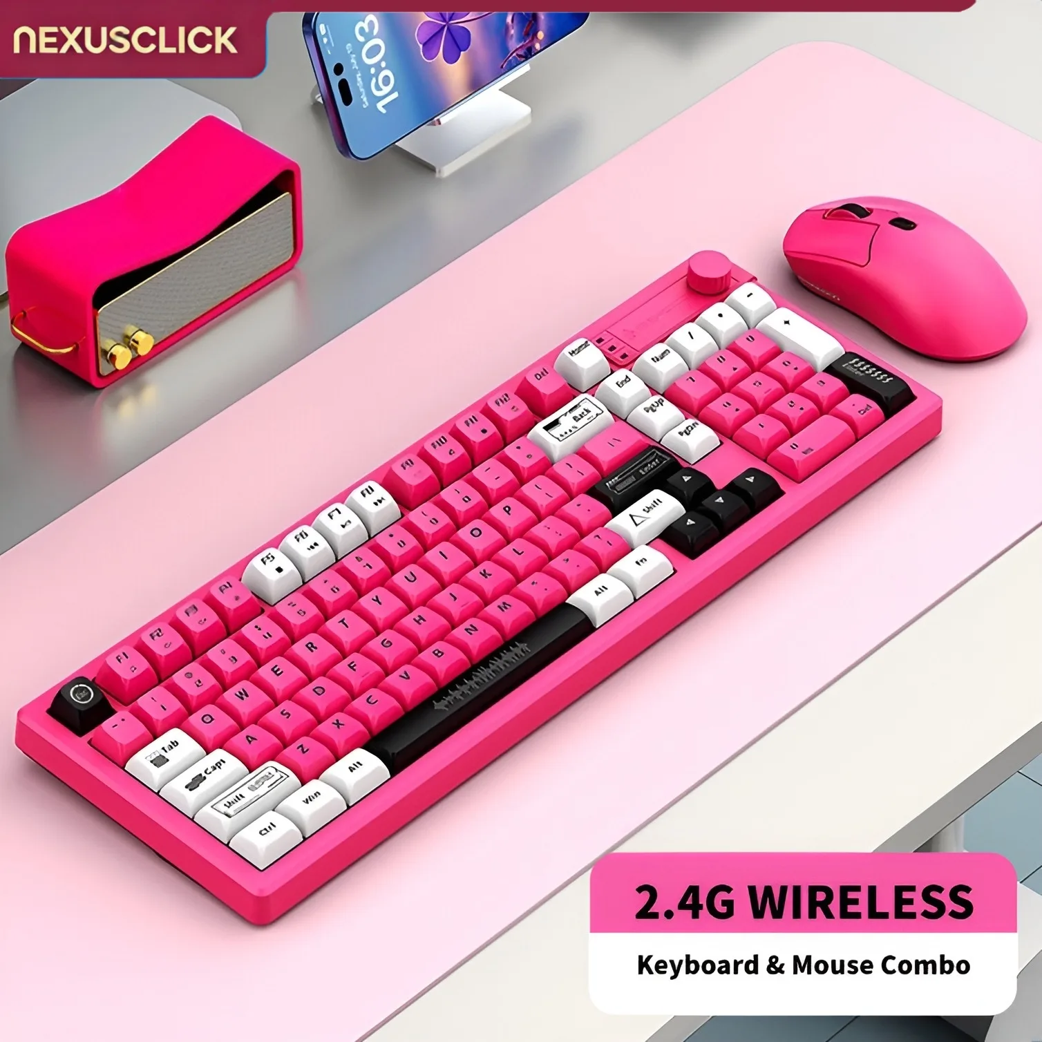 NexusClick 98 Keys 2.4G Wireless Keyboard Mouse Combo, Low Power Mechanical Feel Set for Notebook Computer Home Office Gaming