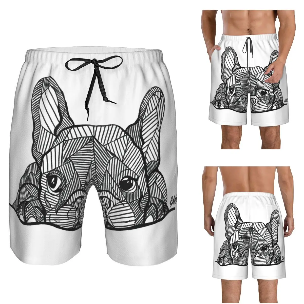 French Bulldog Puppy Trunks Beach Board Shorts Casual Quick Dry Swim Summer Men Pants