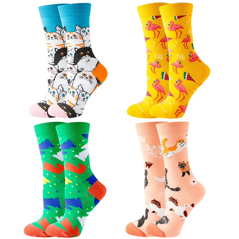 Cute Women Socks Cartoon Animal Food Fruit Socks Kawaii Funny Trendy Socks Happy Harajuku Casual Socks Autumn Spring Stocking