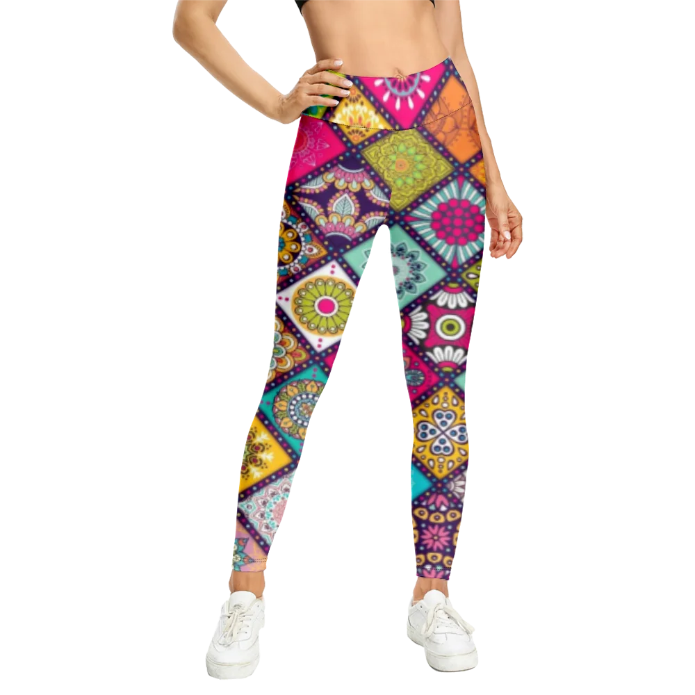 Legging bercetak geometris Retro wajah wanita, pakaian Fitness Gym wanita seksi, legging mulus