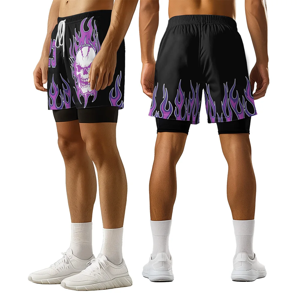 

Original design Summer Flame Skull Street hip hop Trend Style 3D Premium Print casual flag basketball style shorts