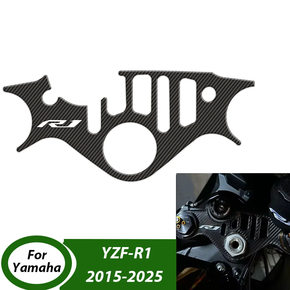 

﻿ Для мотоцикла R1, карбоновая верхняя тройная наклейка на хомут с зажимом для Yamaha YZF-R1 2015-2025 YZFR1, наклейка, аксессуары ﻿