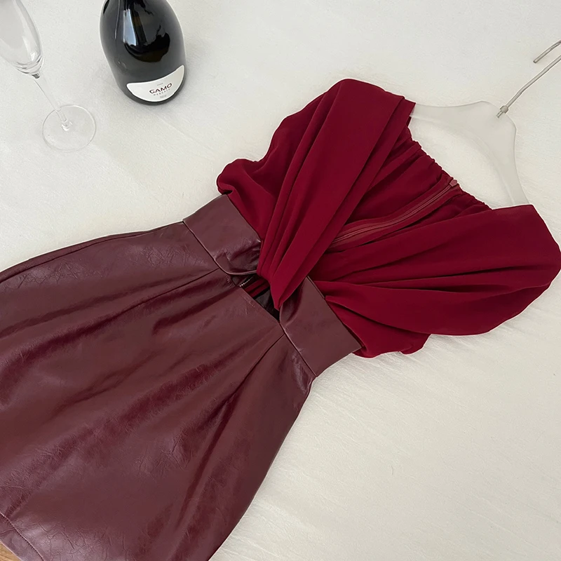 V-hals Hollow Out Mini Jurk Vrouwen Mouwloze Tank Zonnejurk Slim-fit Schede Jurk Mode Sexy Uitgesneden Taille PU Jurk vestidos