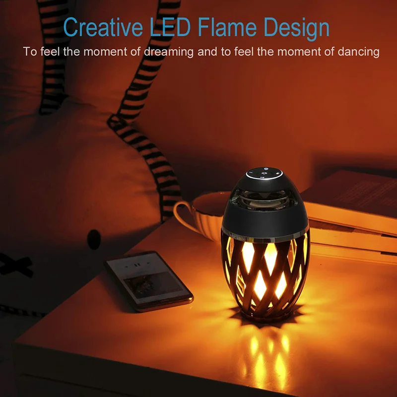 LED Flame Atmosphere Lamp Light Bluetooth Speaker Portable Wireless HD Stereo Speaker With Music Bulb Outdoor Camping Woofer