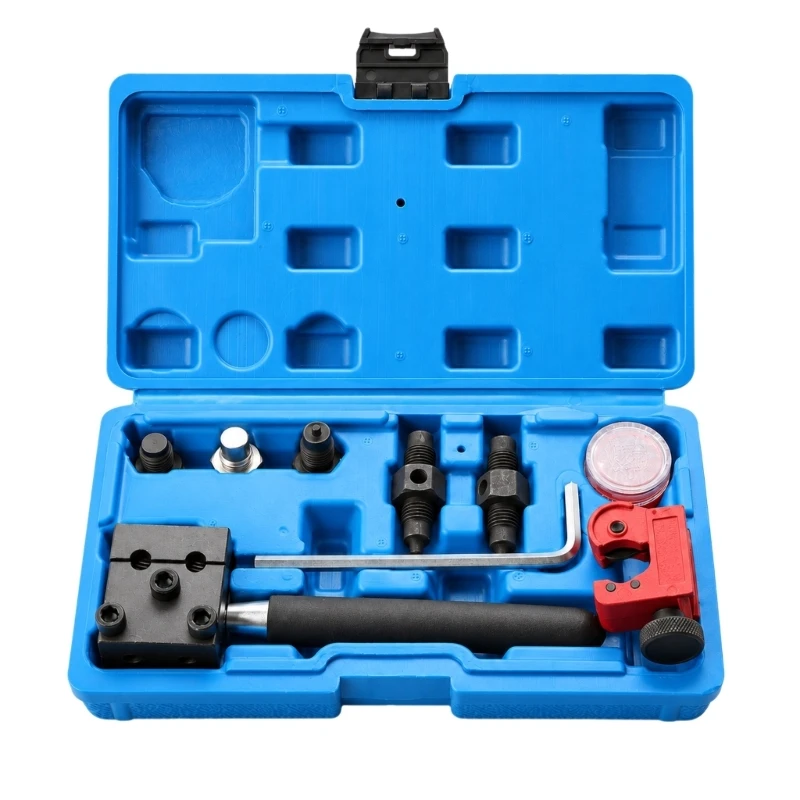 Brake Line Flaring Tool with Tubing Cutting Tool, Steel Double-Form Components, Textured Handle, Multiple Adapters, and X37F