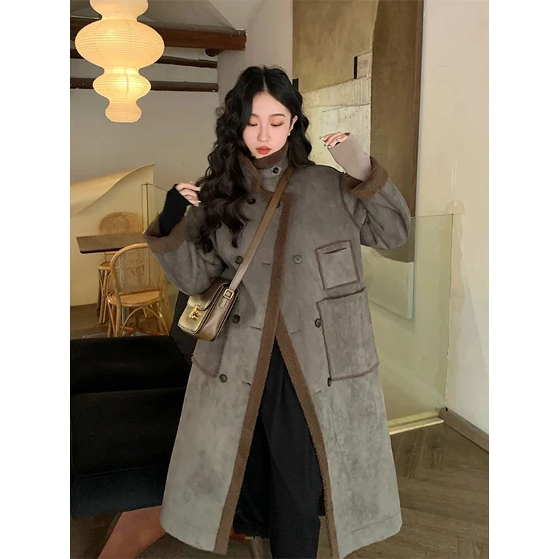 MEXZT cappotti di lana di agnello lunghi Vintage donna giacche di pelliccia sintetica lanuginosa su due lati Streetwear capispalla pelosa soprabito invernale in pelle scamosciata calda