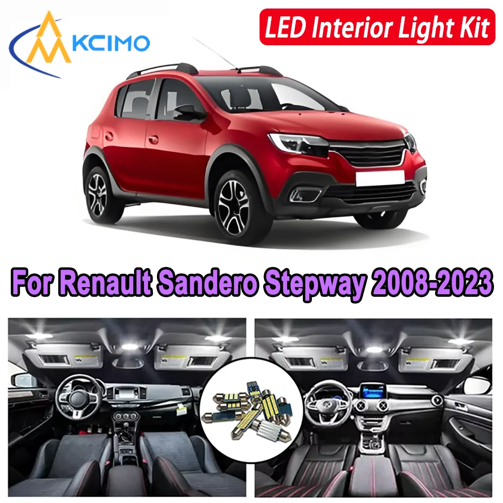 

Kcimo для Renault Sandero Stepway 2008-2018 2019 2020 2021 2022 2023 Премиум яркий светодиодный внутренний купол с картой, комплект освещения багажника автомобиля