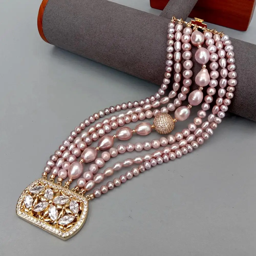 KKGEM 7 Strands Potato Rice Shape Natural Freshwater Pearl Multilayer Charm Bracelet Original Design Jewelry