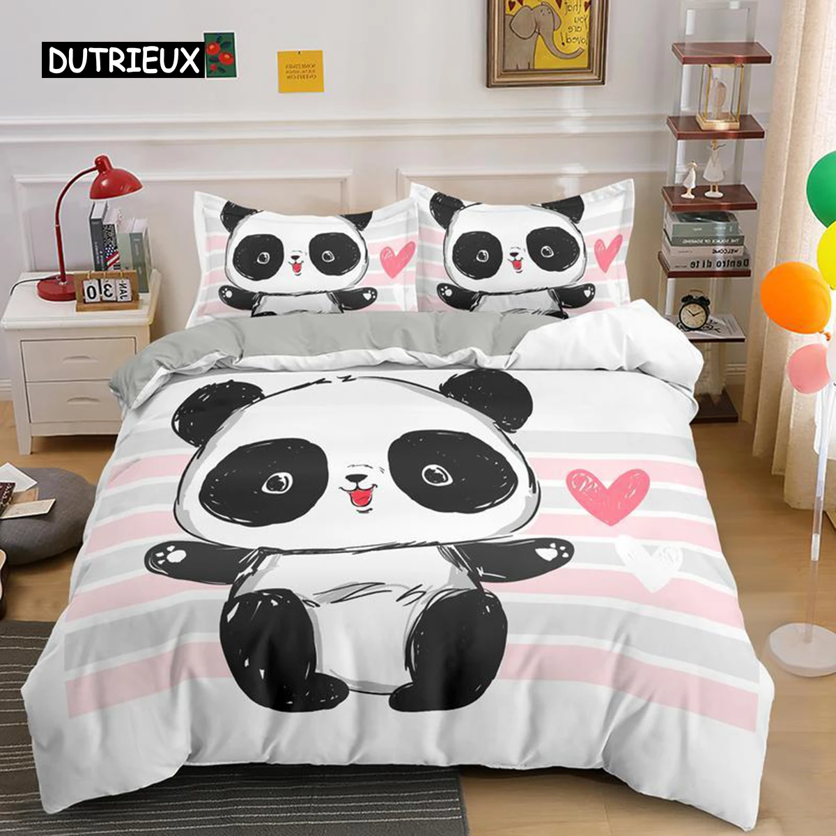 

Cartoon Panda Duvet Cover Set for Boys Girls Kids Teens Soft Microfiber Animal Theme Panda Bedding Set Double Queen King Size