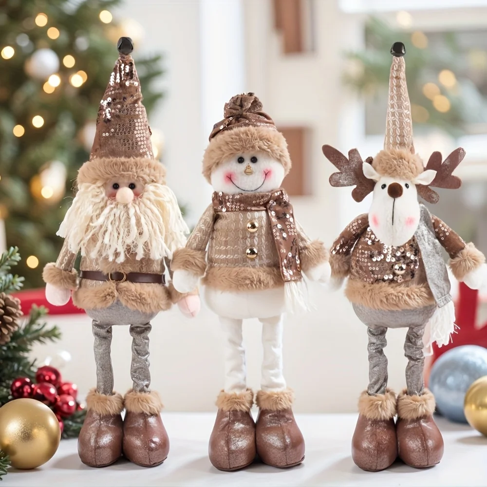 1/3 set of golden extendable elk snowman old man figurines, specially suitable for Christmas decoration, room decoration, Thanks