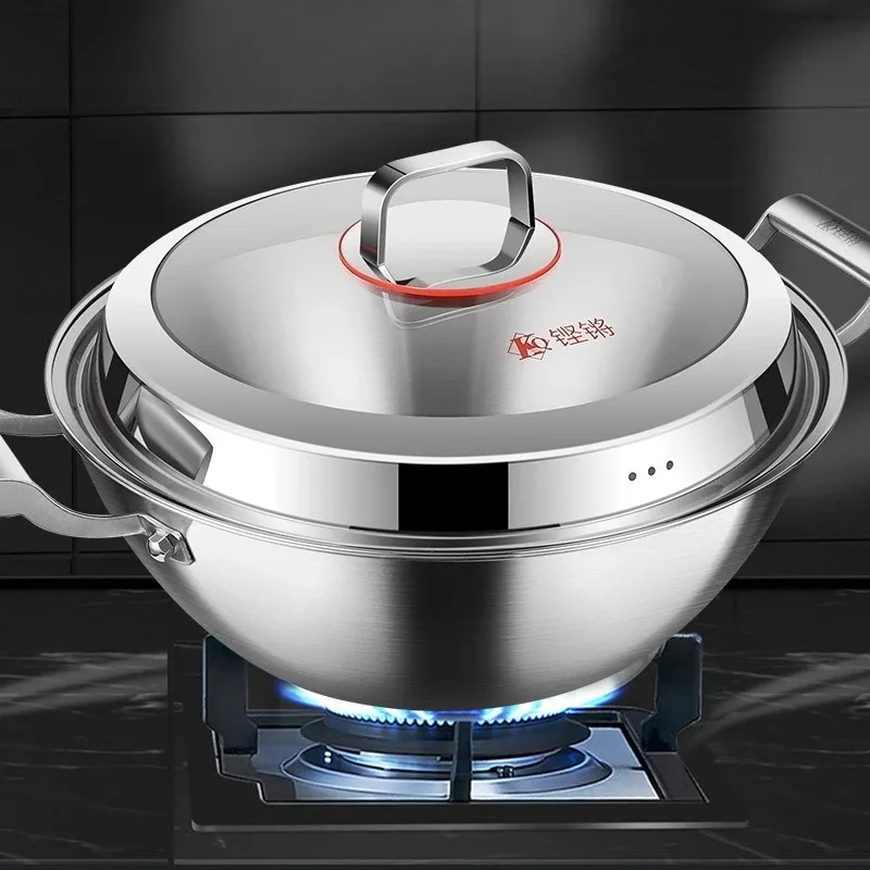 316 Stainless Steel Uncoated Frying Pan Food Grade Double Ear Stir Fry Pan Deep Steaming Cooking Integrated Stew Pot