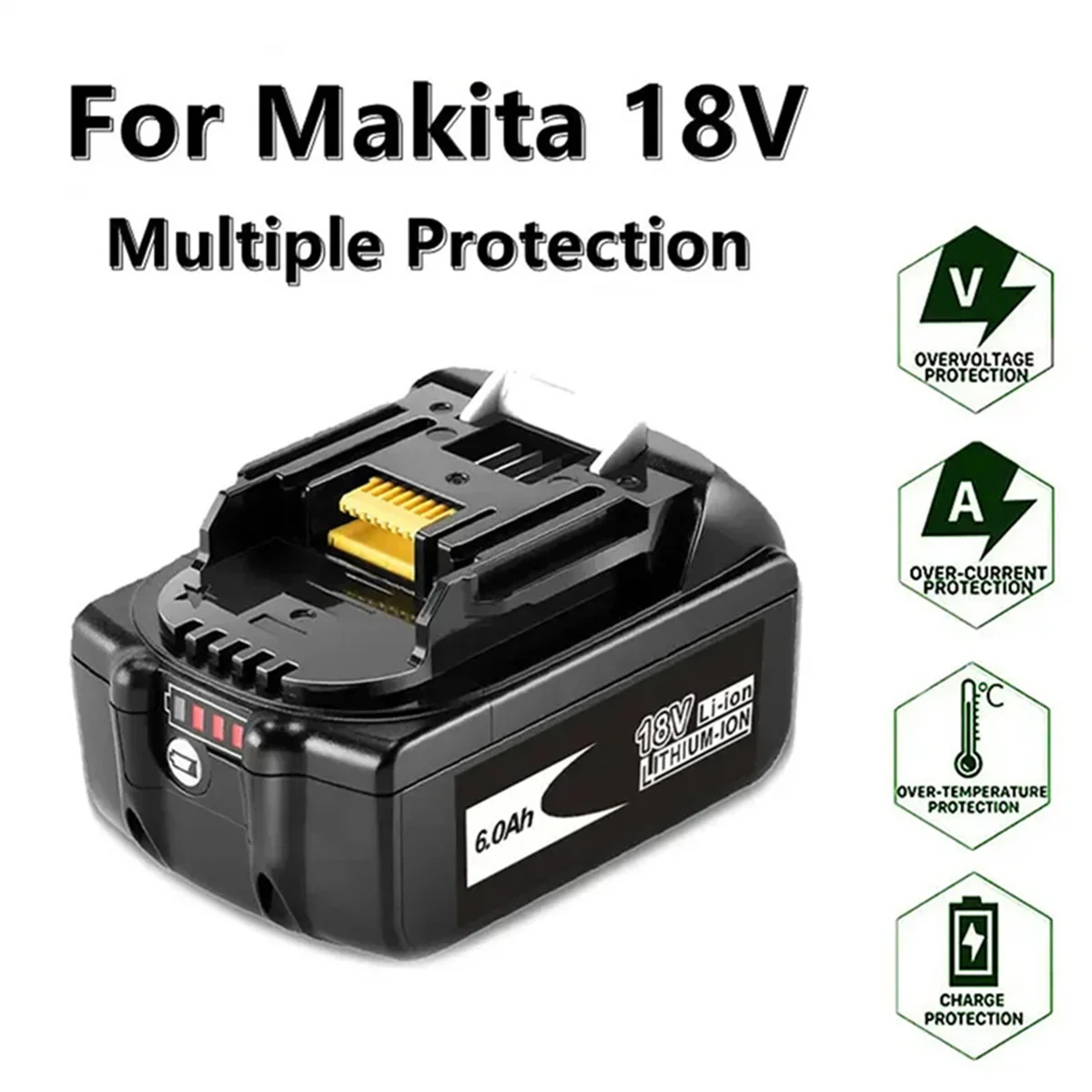 

18V Makita Aste Lithium-ion Battery, 6.0Ah, with LED, for Replacing Power Tools, LXT400, BL1860B, BL1860, BL1850 18650battery