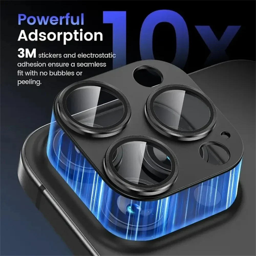 واقي عدسة الكاميرا المعدنية ثلاثية الأبعاد لهاتف آيفون 11 12 13 14 15 16 Pro Max Plus 13 12 زجاج كاميرا صغير لهاتف آيفون 11 من الزجاج المقسى