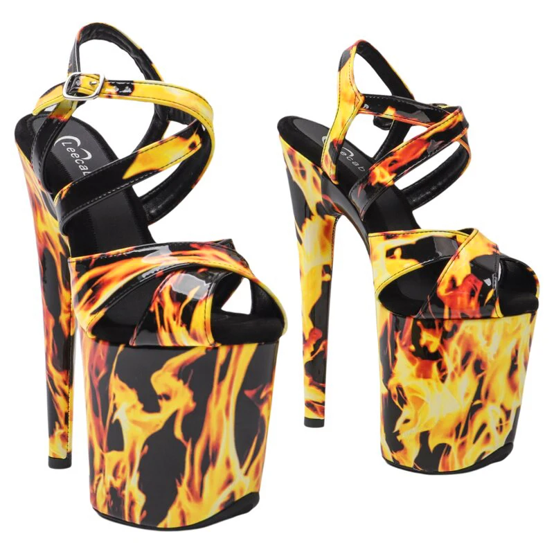 Leecabe 20cm/ 8inches Patent Colorful patterns Upper  Trendy fashion platform high heel sandals stripper heel pole dance shoes