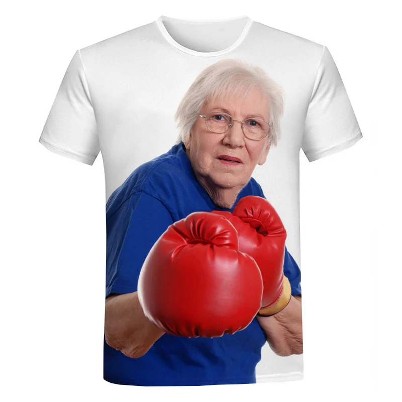 Nette Oma 3D Druck Sport Quick-dry Atmungsaktive Männer T-shirt Boxen Outdoor Straße Training eltern-kind-Kurzarm kleidung