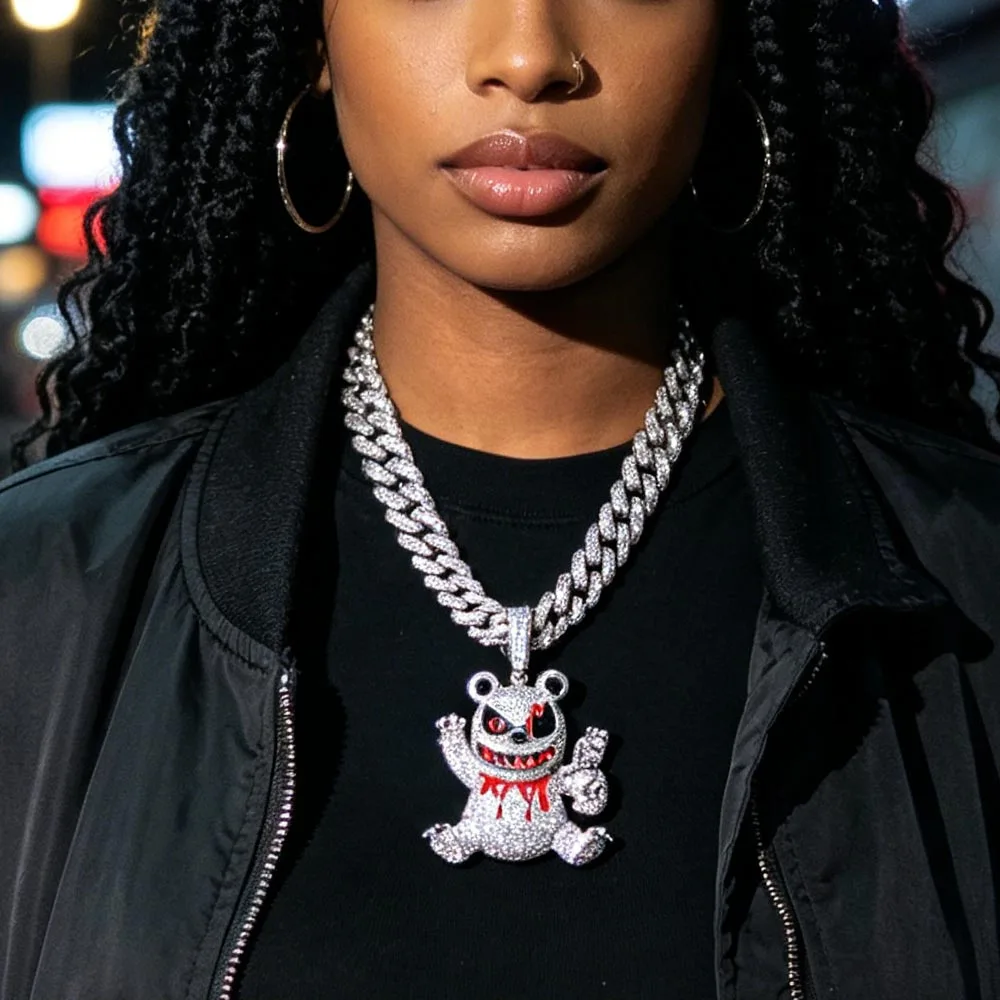 Sparkling Hip Hop Bear Pendant Full Diamond 5A CZ Stone Paved Bling Iced Out 3D Building Rapper Jewelry Unique Anniversary Gift