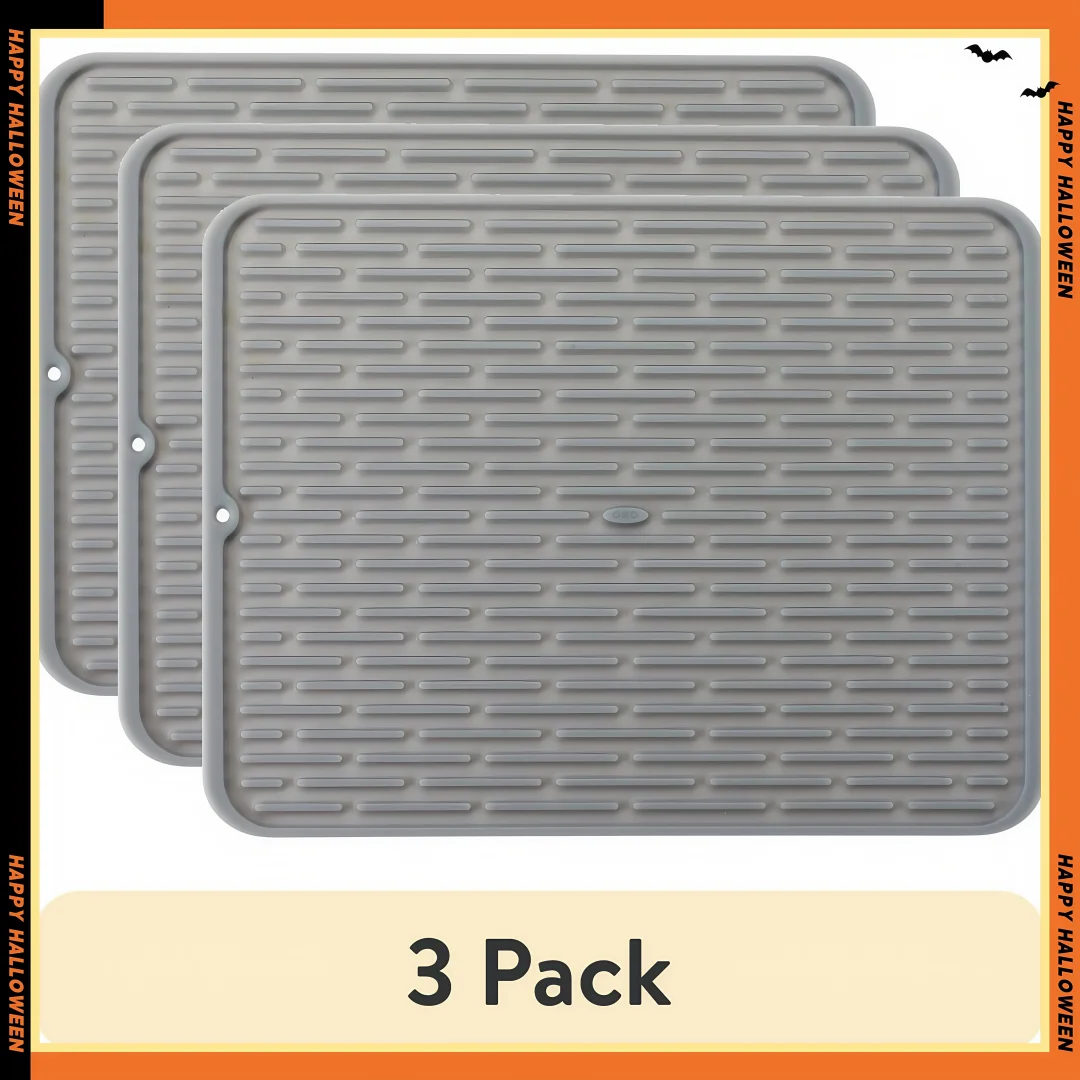 Siliconen droogmat groot - 3-pack, antislip afvoerrek voor borden, pannen, kommen, glaswerk