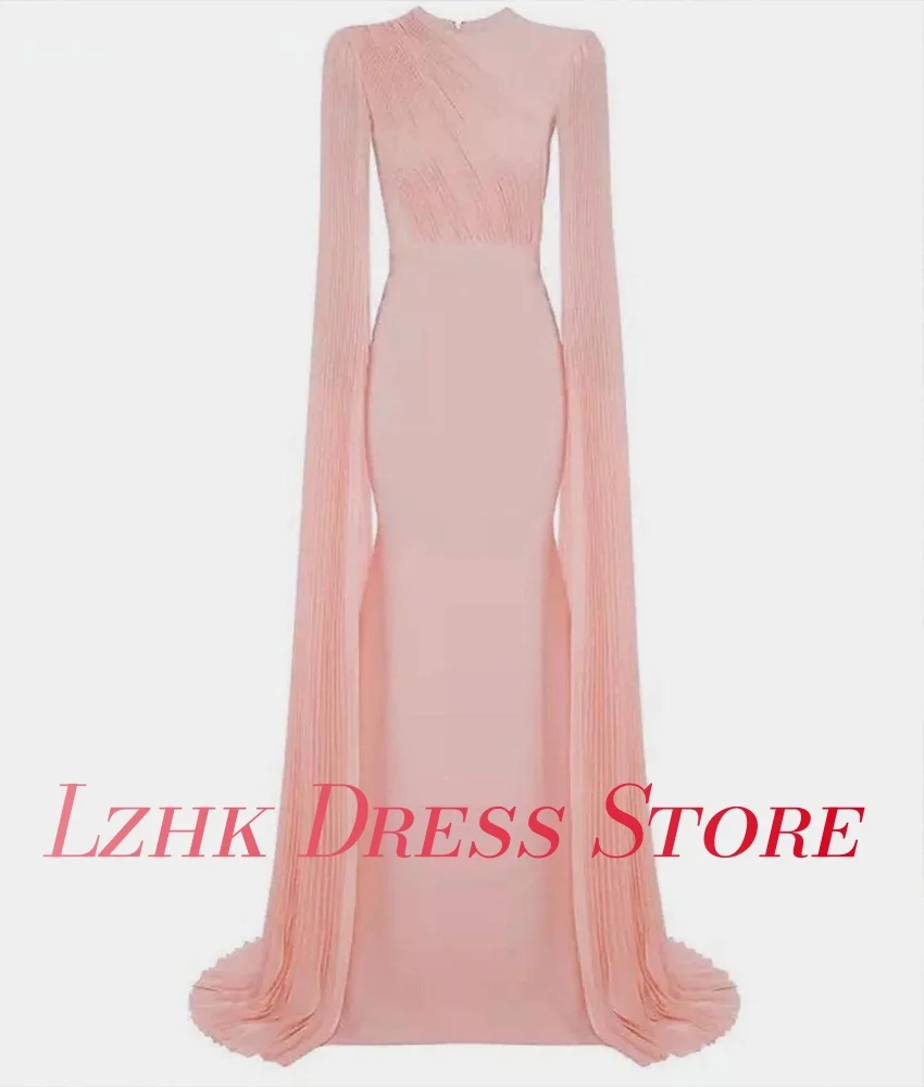 Vestido de noche de sirena de Jersey elegante personalizado, mangas largas de alta calidad, cuello redondo, largo hasta el suelo, vestidos de celebridades, tamaño personalizado