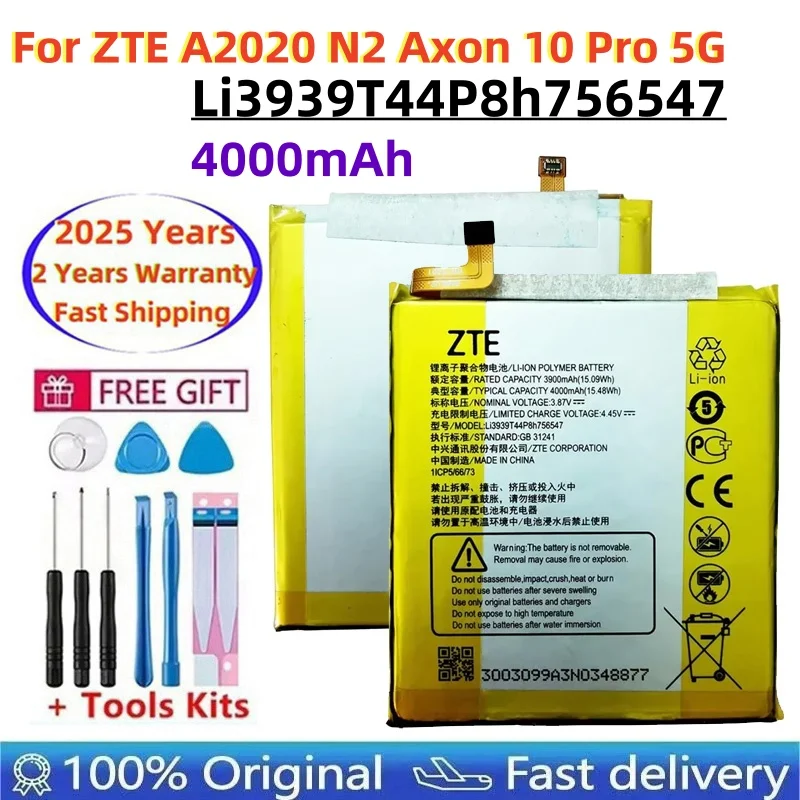 New Li3939T44P8h756547 Original Battery 4000mAh For ZTE A2019 Pro AXON 9 Pro A2020 A2020N2 Axon 10 Pro 5G Smart Phone Bateria