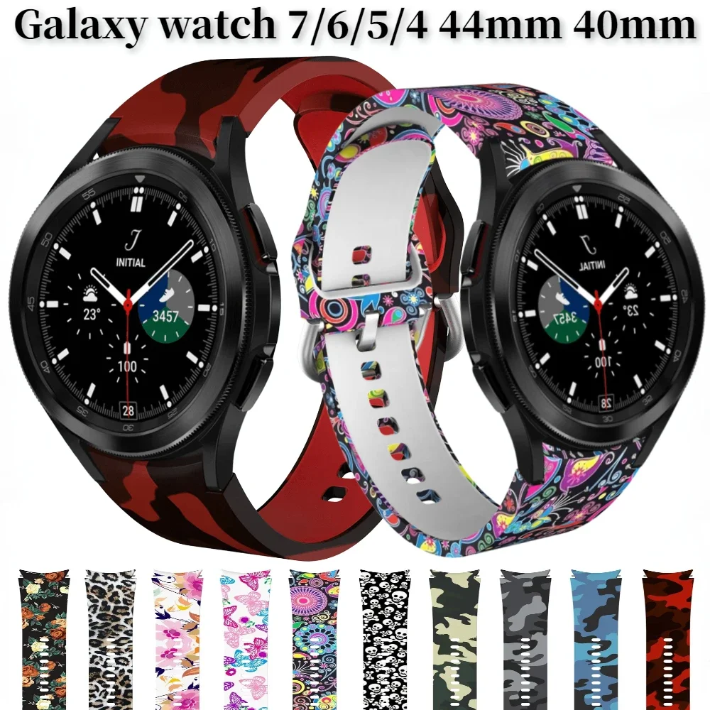 Bedrucktes Silikonarmband für Samsung Galaxy Watch 7/6/5/4 44 mm 40 mm 5 Pro 45 mm Armband Galaxy Watch 6-4 Classic 47 mm 46 mm Correa