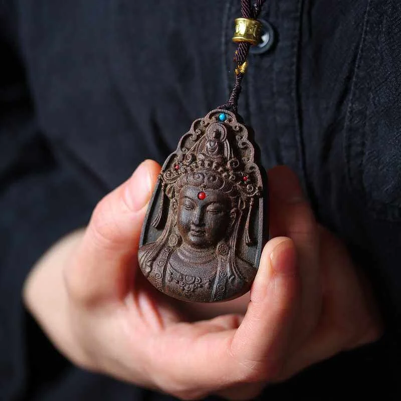

Vintage wood carving Guanyin Bodhisattva amulet hanging ornament Buddha plaque feng shui auspicious decoration crafts