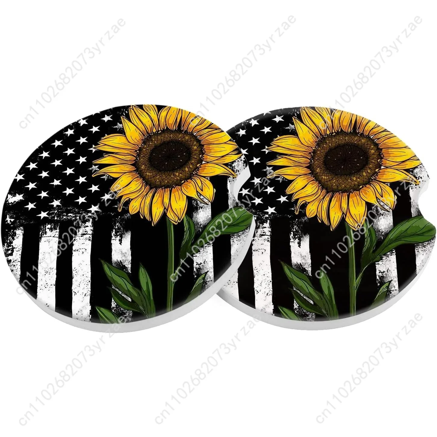 

Black Sunflo Car Coasters 2pcs Absorbent Anti Slip Car Coasters Scalding Waterproof Easy Clean Car Interior Accessories