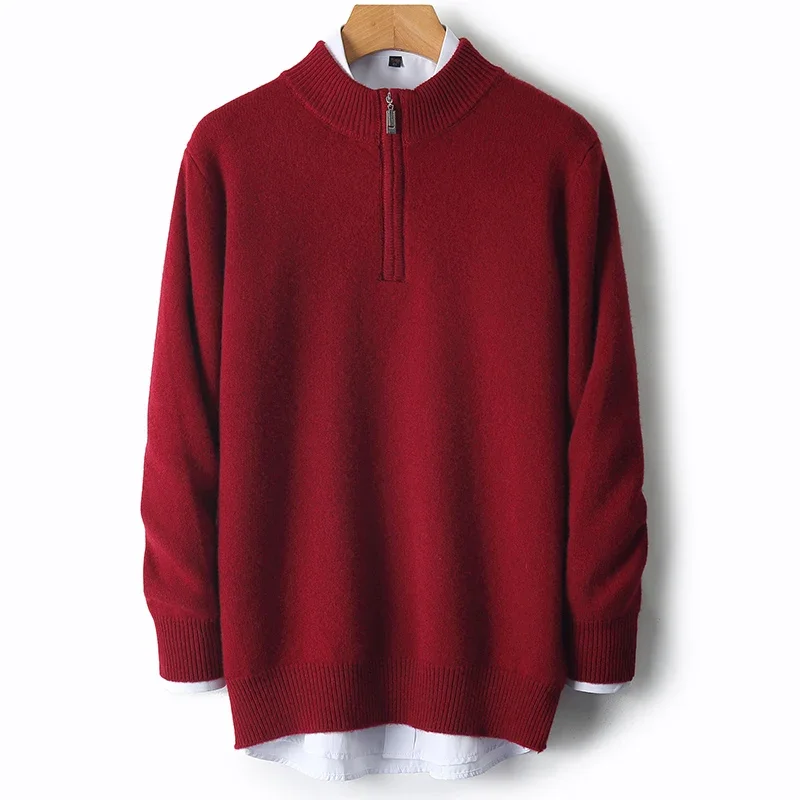 Pop Nuovo 100% Cashmere Lana Caldo Maglione Autunno Inverno Mezzo Cerniera da uomo Collo a mezza altezza Pullover Allentato Gioventù Affari Casual Per