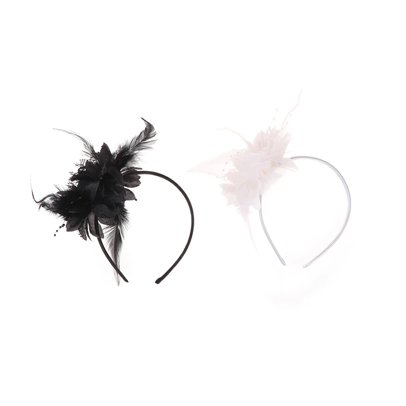 Women Fascinator Hat Headband Flower Feather Mesh Yarn Cocktail Party Wedding Hair Accessories Head Decoration - Image 4