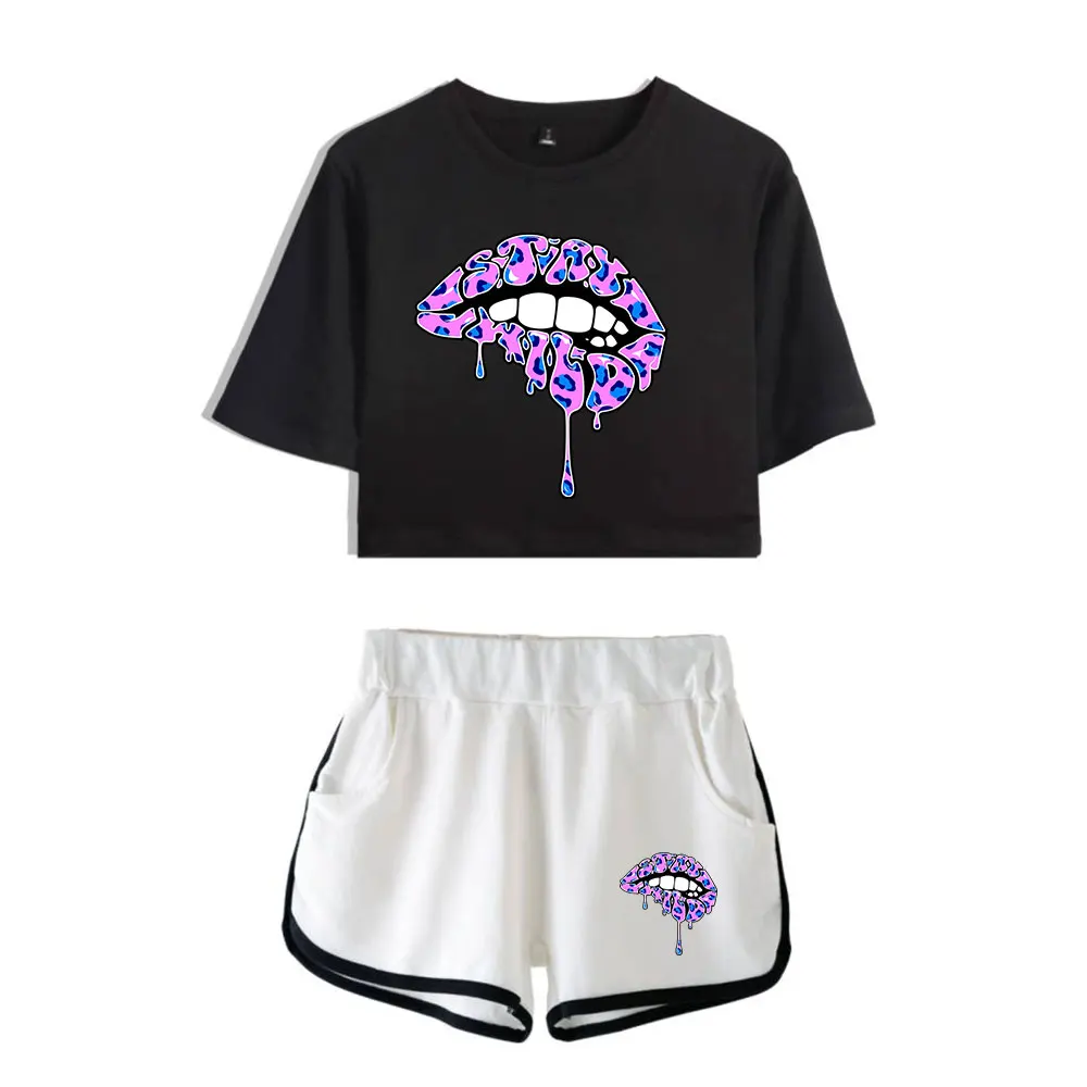 Ben Azelart Stay Wild Lip Suit Vintage 90s logo Merch Tops Two Piece Set Shorts+Lovely TShirt Trendy Harajuku Streetwear Suit