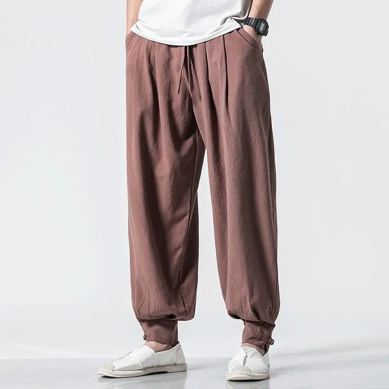 

Loose-fit Cotton Linen Men's Women's Monk Pants No Tying Required Casual Spring Summer Long Pants For Zen Meditation