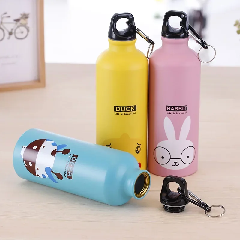 1 Pc 500ML Lovely Animal Pattern Vacuum Thermos for Women Kids Water Coffee Bottle Carabiner Sport Child Vacuum Flask