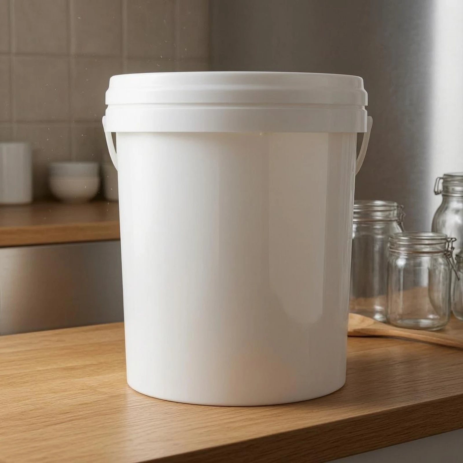 Picture 5: Round Pail with Lid White 25 L Pail Plastic Tub Cylindrical Reusable