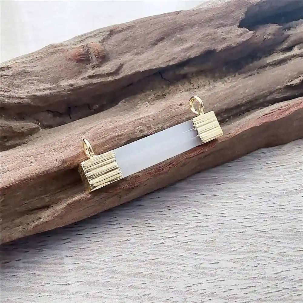 FUWO Wholesale Natural Selenite Bar Pendants Golden Plated Crystal Accessories For Women Jewelry Making PD481 5PCS/Lot