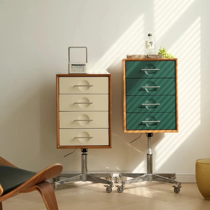 

medieval mobile four-chest cabinet solid wood lifting rotating sofa side cabinet storage cabinet