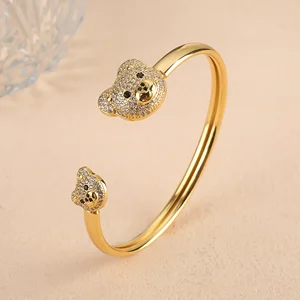 Bärenbären Zircão -Armband offen für Frauen, Kupfer, Gold gebadet, tierisches Hip -Hop -Armband, charmanter Schmuck für Mädchen, tägliche Verwendung, 5 Farben 6 Hauptverkäufe Bear Tous Joia - №1