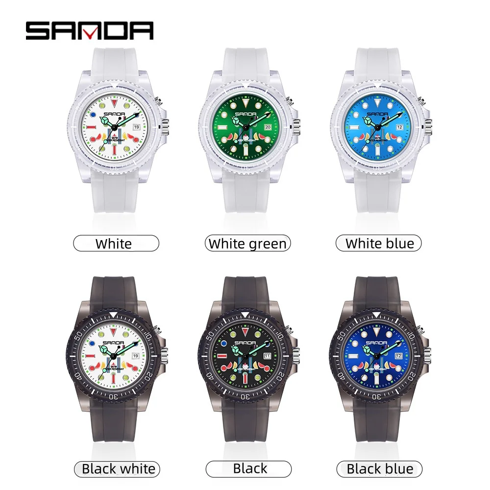 SANDA 6078 Student Quartz Watch Creative Sports Date Pointer Display with Silicone Strap Wristwatches for Kids Watches Gift