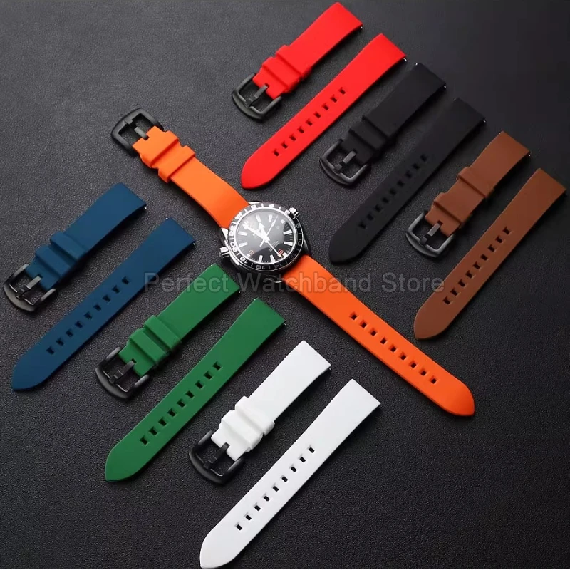 24 22 20mmクイックリリース式伸縮性耐汗シリコン時計ストラップ ブラックオレンジ セイコー5 ロレックス チューダー時計アクセサリー用