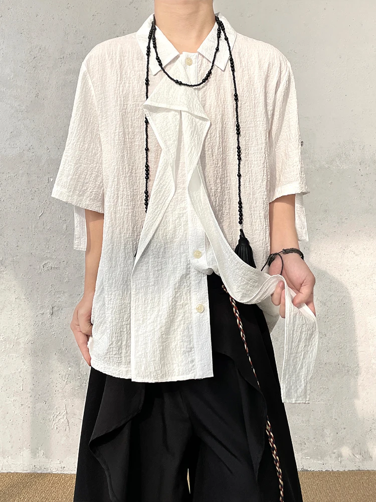 

BKYC Summer Simple Design Men's Women's Short Sleeve Shirt Vintage Bow Tie Loose Fit Breathable Youthful Style Chinese Brand