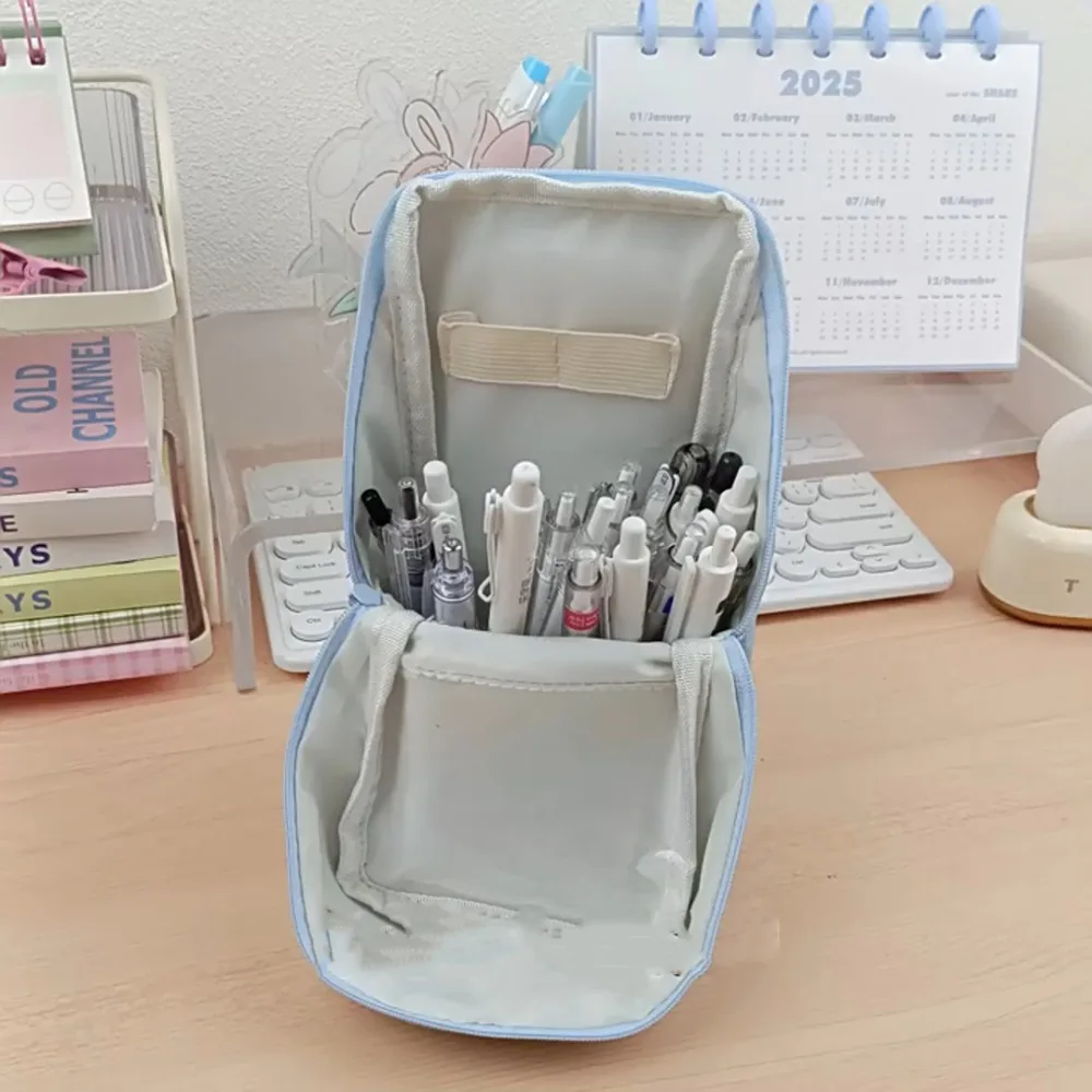 Kawaii الدنيم حقيبة أقلام رصاص متعددة الطبقات سعة كبيرة مقلمة سستة عرض الصور القرطاسية حقيبة التخزين اللوازم المدرسية #4