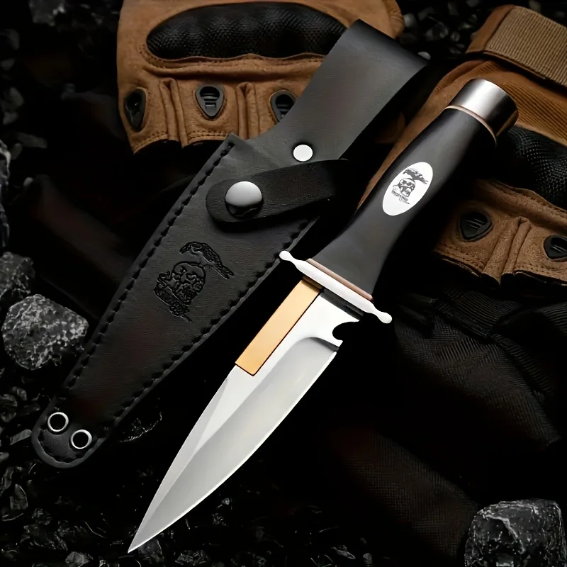 Coltello da caccia Bowie classico, lama ad alta durezza con finitura a specchio, manico ergonomico in legno, ideale per attività all’aperto, bushcraft, uso quotidiano (EDC), coltello a lama fissa con