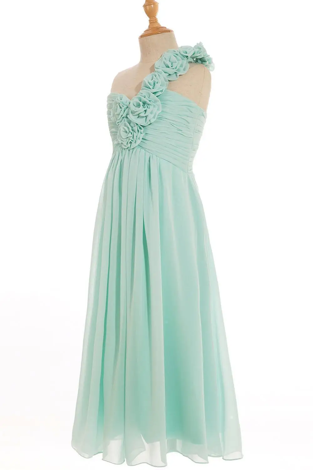 BABYONLINE Mint Green Flower Girl Dresses with One-Shoulder Floral Accent, for Kids Wedding Party & Special Occasions CPS420