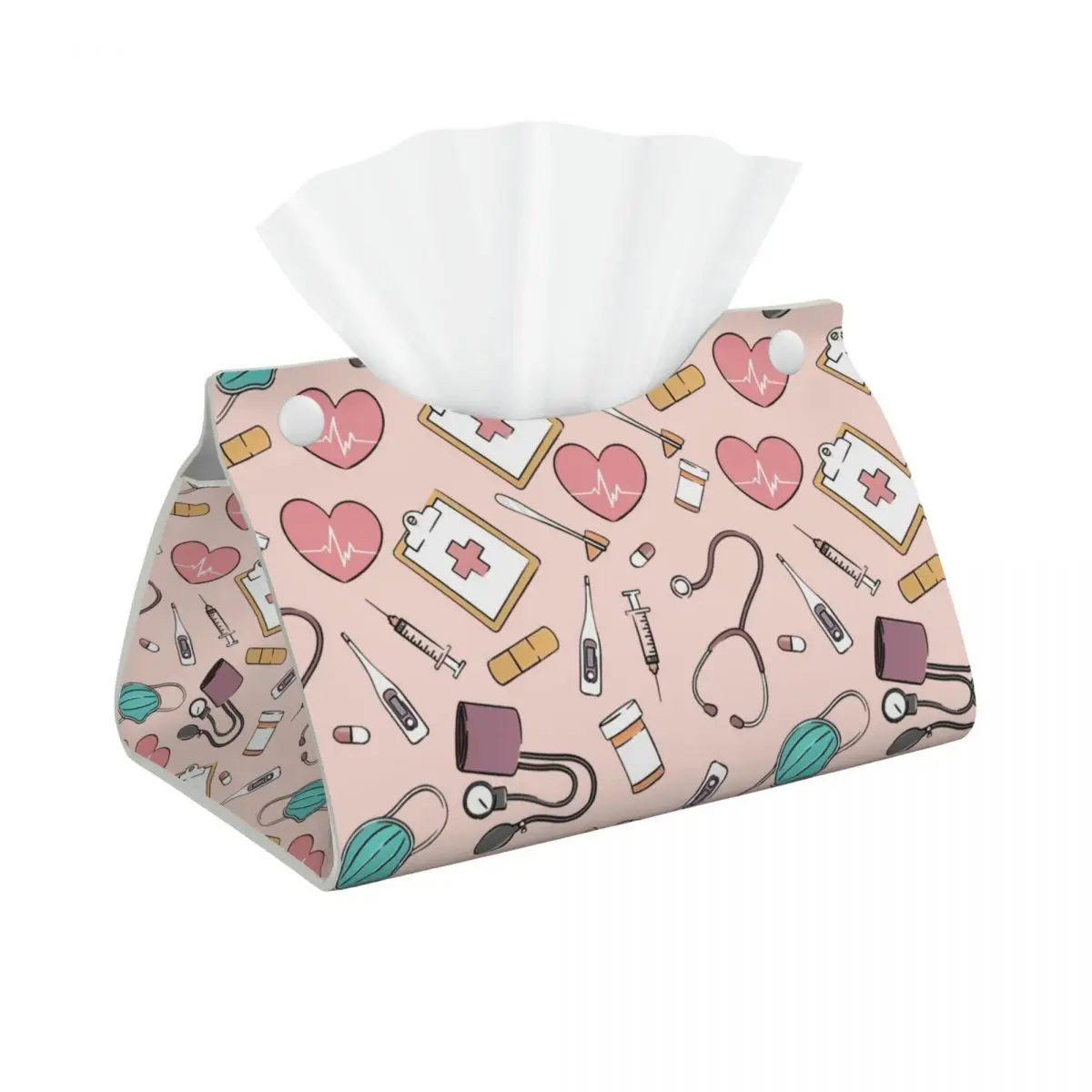 Custom Funny Nurse Tissue Box Cover PU Leather Rectangular Nursing Facial Tissue Box Holder for Bathroom Office