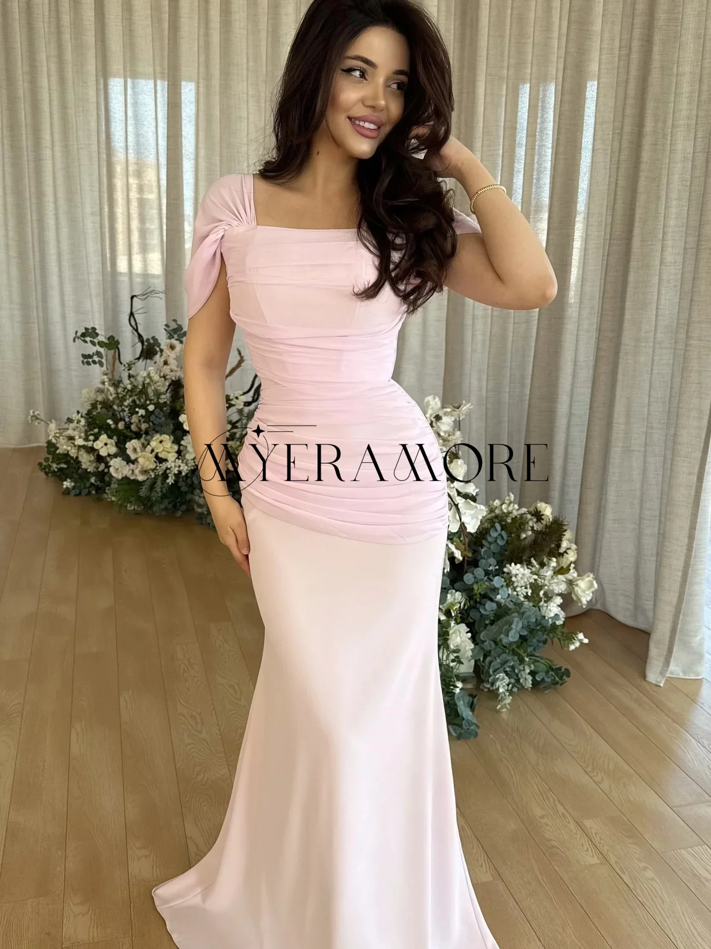 Semplici abiti da sera rosa con spalle scoperte Sirena Abiti da ballo lunghi fino al largo Personalizzato пла Heiе Kruч Hei Khuе