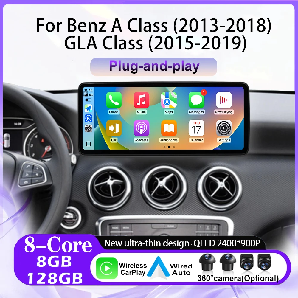 12.3 lnch QLED GPS Android 16 For Benz A Class 2013-2018 GLA Class 2015-2019 Car Radio Player Video Multimedia Navigation