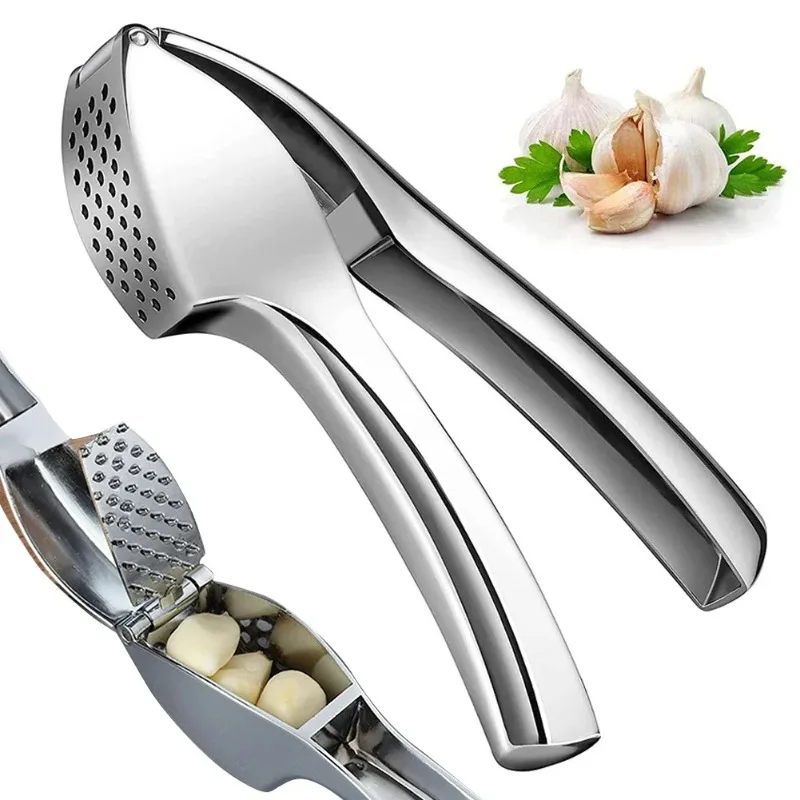 Prensa de ajo de acero inoxidable - Triturador de ajo desmontable, fácil de exprimir y limpiar, herramienta de cocina para ajo fino