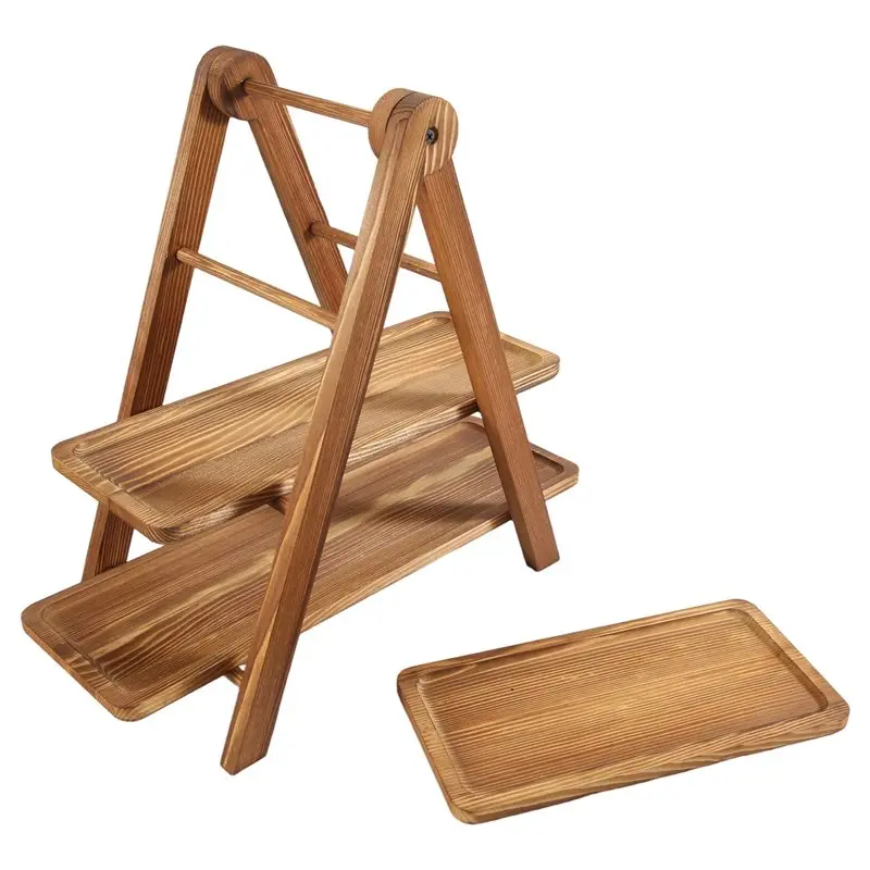 FLYY-3-stufige Servierplatten aus Holz, Cupcake-Ständer für Desserttisch-Präsentation, dreistufiger, abnehmbarer Holzständer – Detail 3