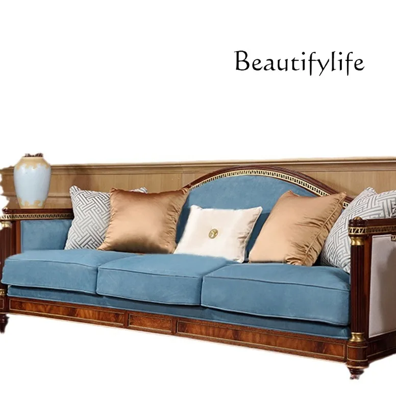 

Light luxury new Chinese classical solid wood sofa living room fabric home villa designer fashion